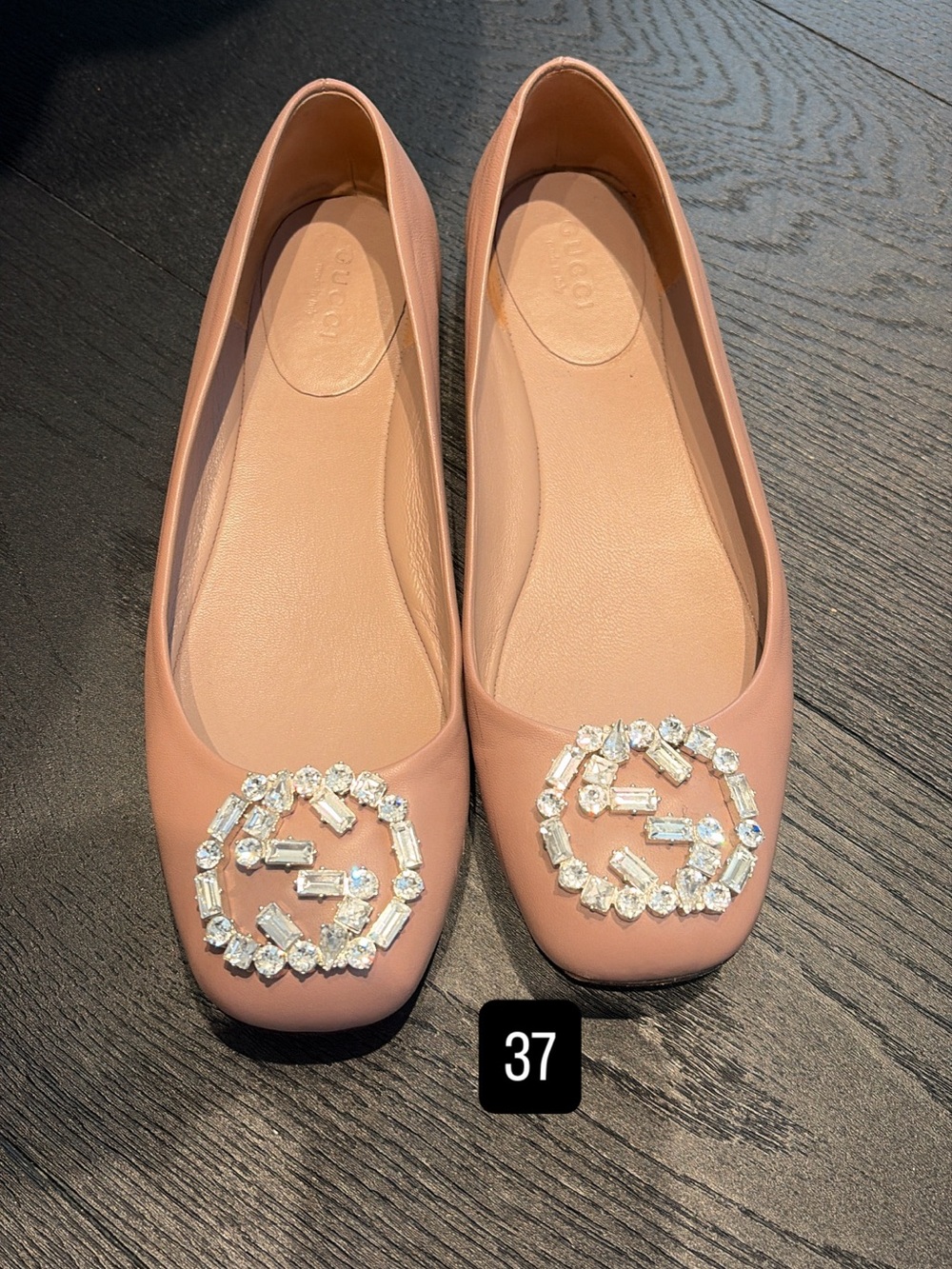 Gucci Blush Pink Crystal GG Leather Ballet Flats